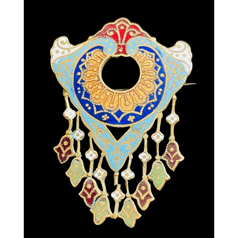 Silver Toned Enamel Dream Catcher Southwest Native American Vintage Brooch
